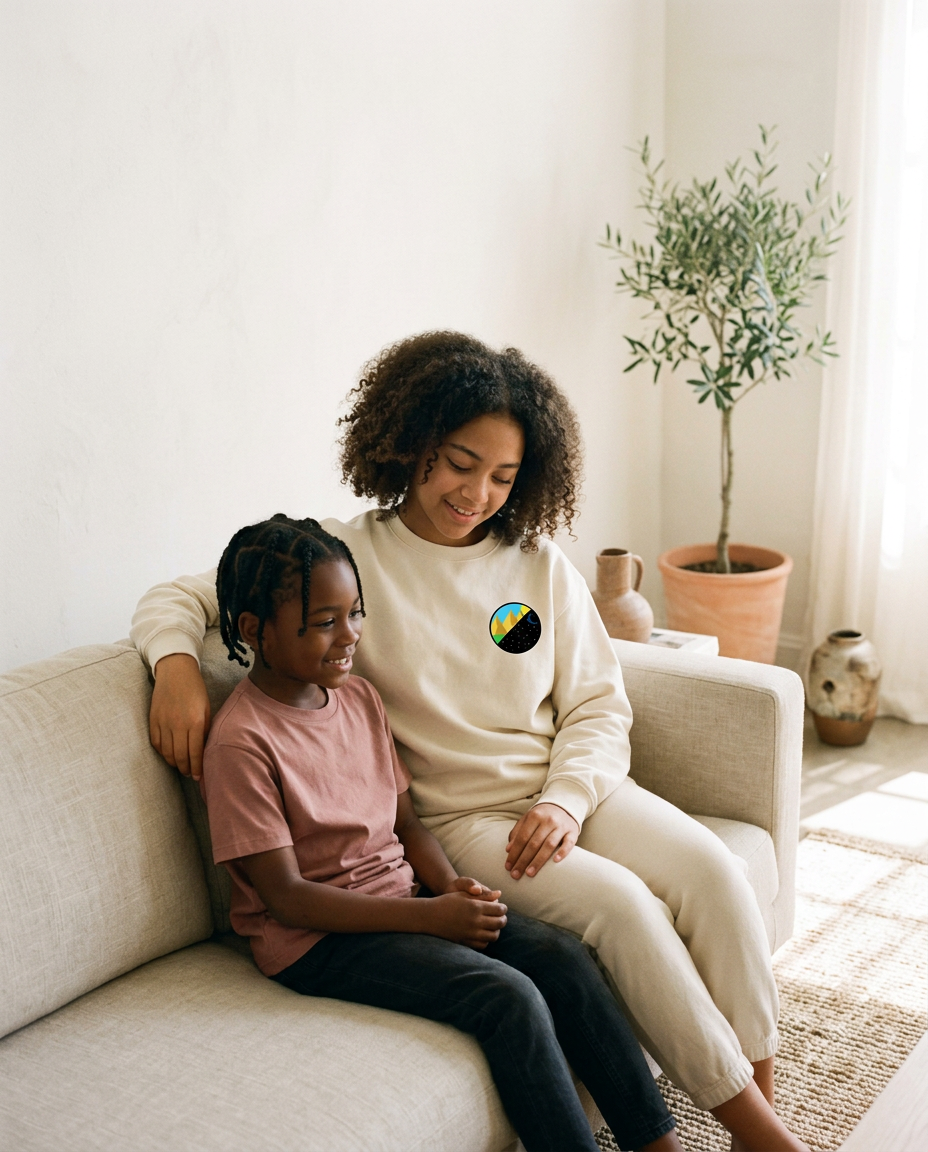 Mother and child in lavender knit